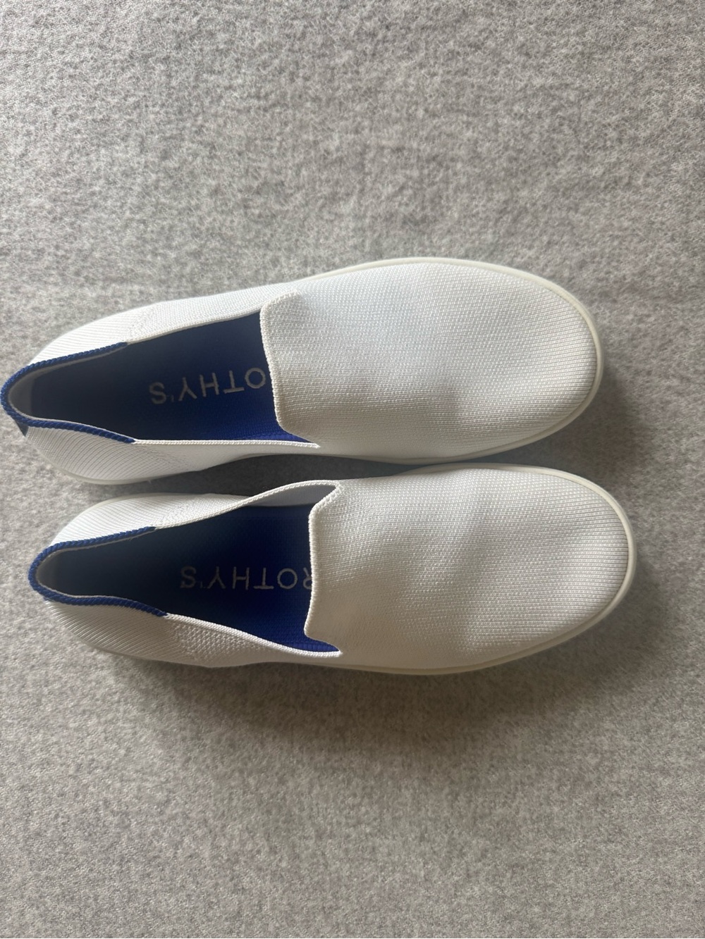 Rothy's White Slip-On Sneakers with Blue Lining